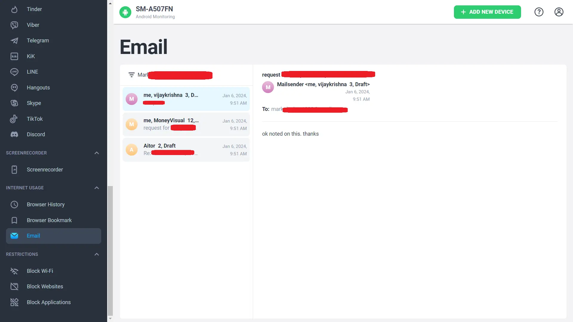 mSpy email monitoring